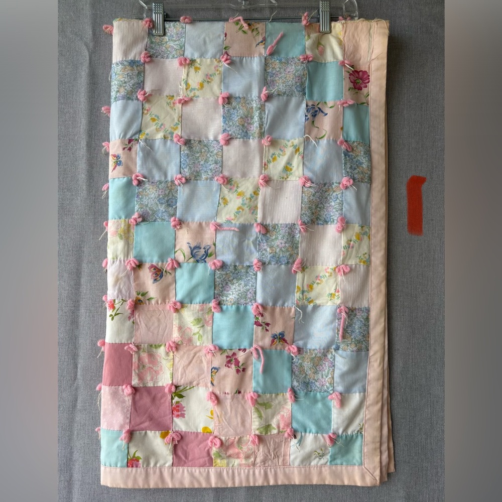 Adorable Soft bright Pastel Patchwork cottage Quilt - Pink, Blue, Cream